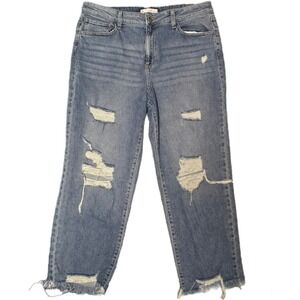 Sol Straight Leg Jeans Women 15/32W Blue Excellent Distressed Frayed High Rise